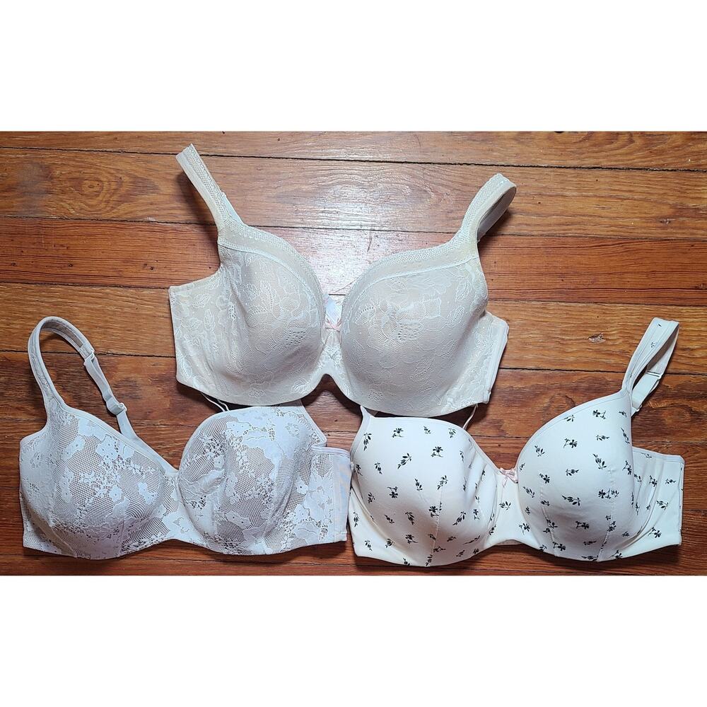 Lot of 3 Cacique Lace Floral Overlay Bras Size 42DD Lined Nude